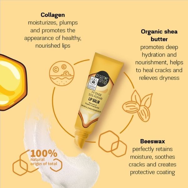 Organic Shop SOS Repair lip balm Beeswax & Shea Butter 10ml, UK version