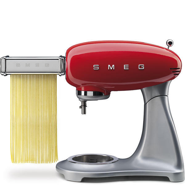 Smeg pasta roller and cutter set in red, imported from the UK