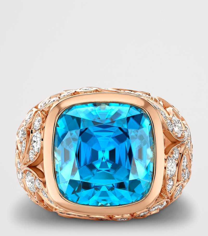 Boodles Royal Damask ring with diamonds and zircon (British brand)
