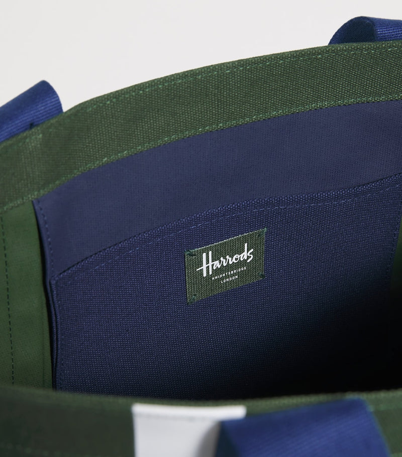 Harrods medium cotton tote bag with logo print, UK version