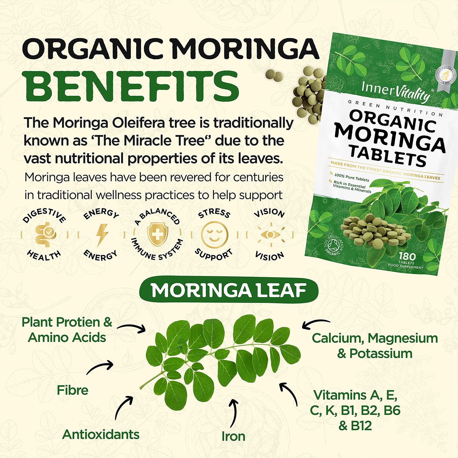 Inner Vitality organic moringa tablets 180 count - British product