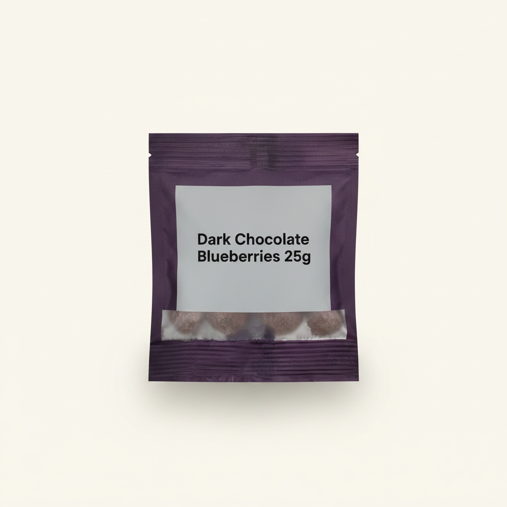 Myrtilles chocolat noir Holland & Barrett 25g, version UK