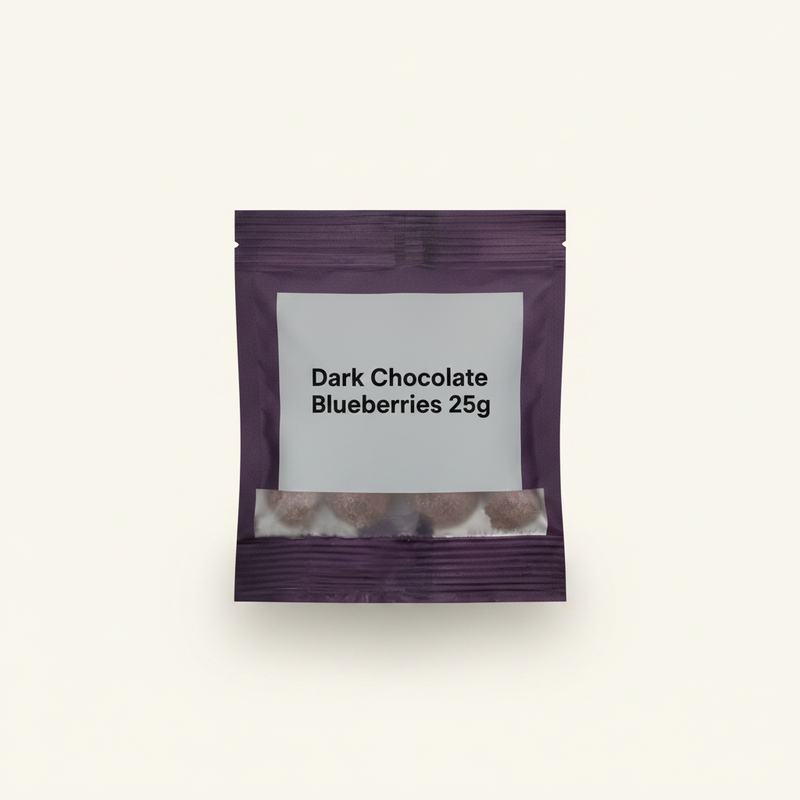 Myrtilles chocolat noir Holland & Barrett 25g, version UK