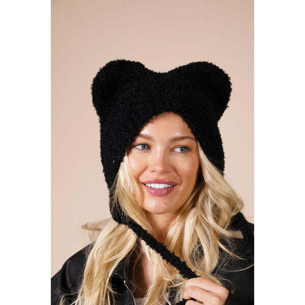SVNX beanie with bear ears in black, one size - British product