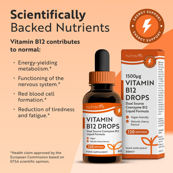 Nutravita vitamin B12 drops natural cherry flavour 60ml (British brand)