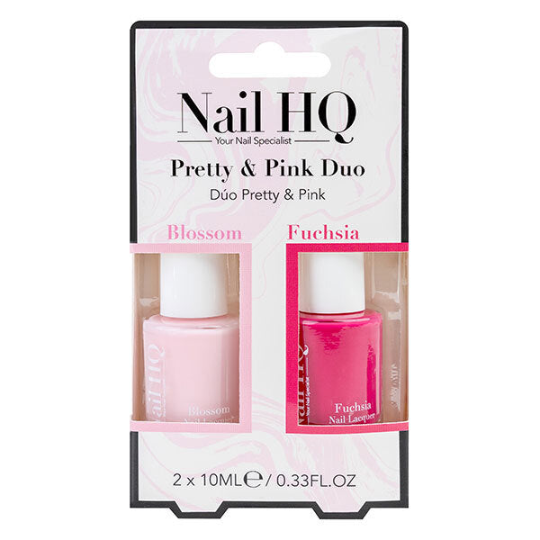 Nail HQ Pretty & Pink Duo nail polish shades Fuchsia and Blossom (British brand)