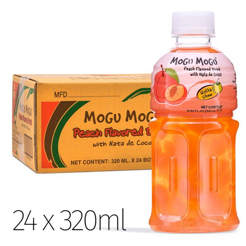 Mogu Mogu peach drink with nata de coco case of 24, UK version