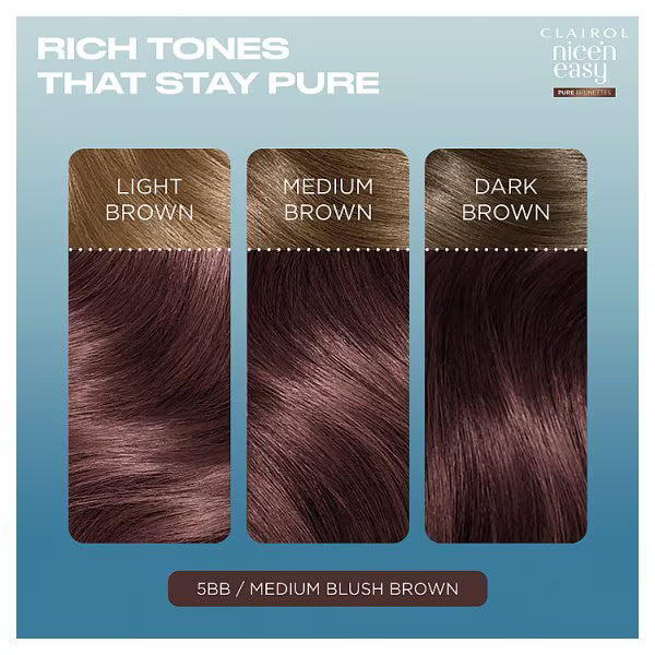 Clairol Nice n Easy Pure Brunettes hair dye 5BB Med Blush Brown - British product