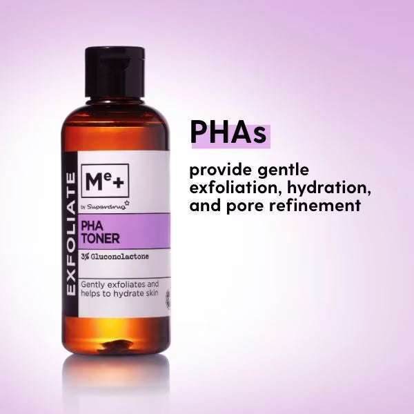 Me+ PHA Exfoliating Toner 200ml bottle, imported from the UK