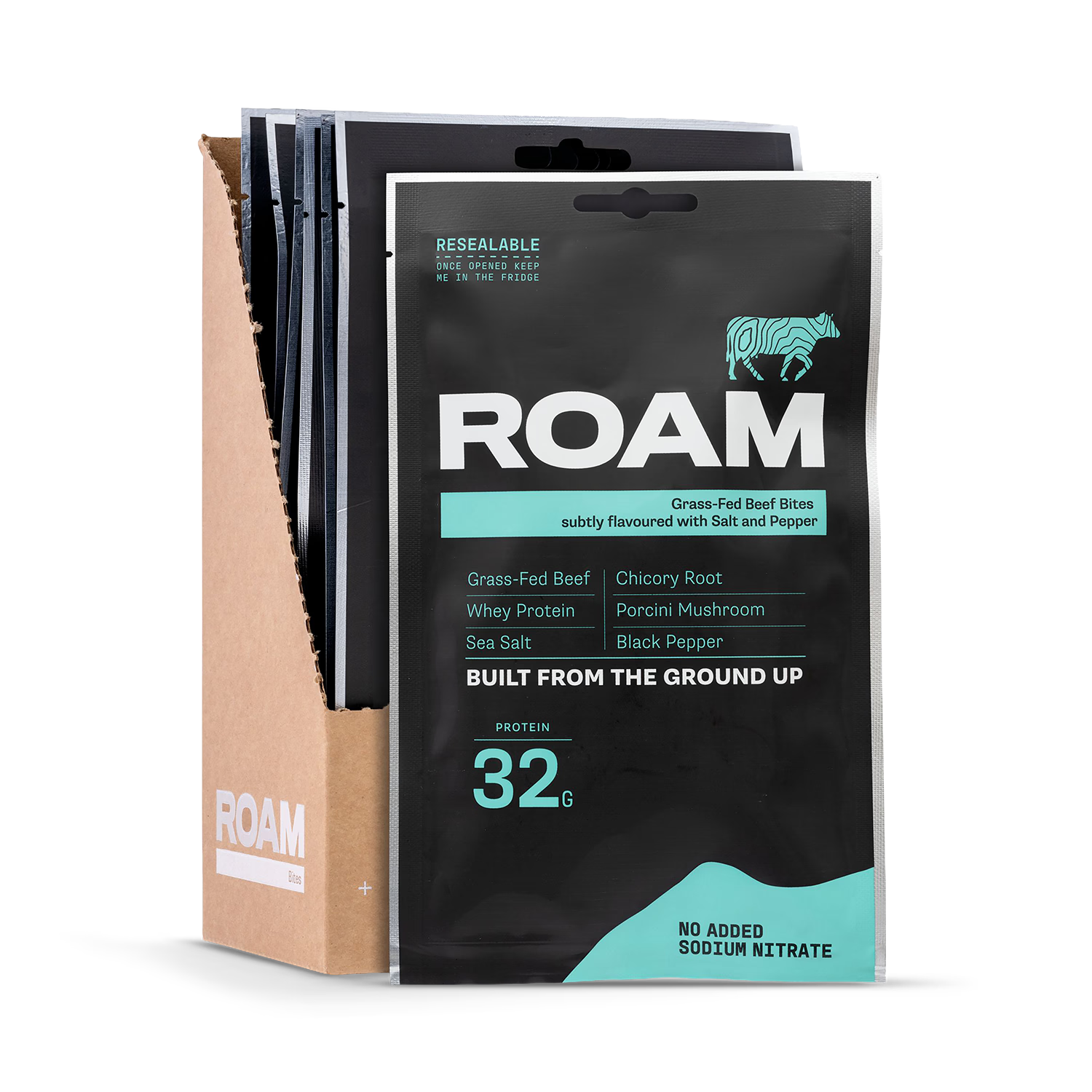 ROAM salt and pepper grass-fed beef bites 70g sharing bag (British brand)