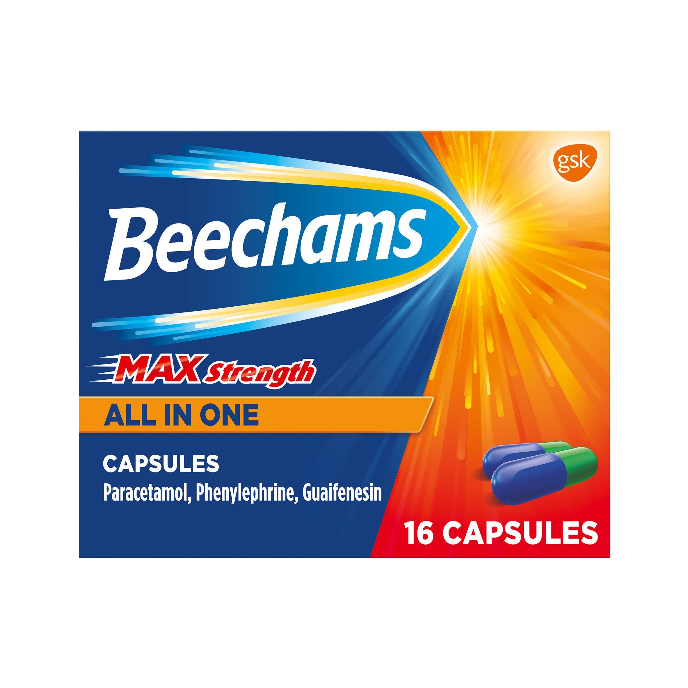 Beechams Max Strength All In One Cold & Flu Capsules x16 cough cold & flu Sainsburys   