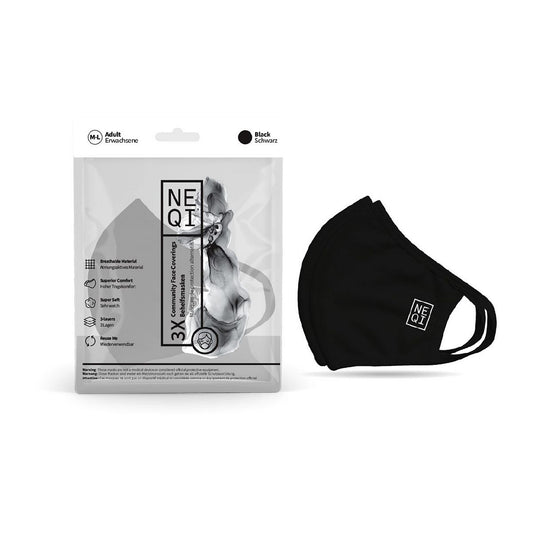 NEQI 3PLY Reusable Face Masks - 3 Pack (Adult M/L - Black) Face Coverings & Hand Sanitizer Boots   
