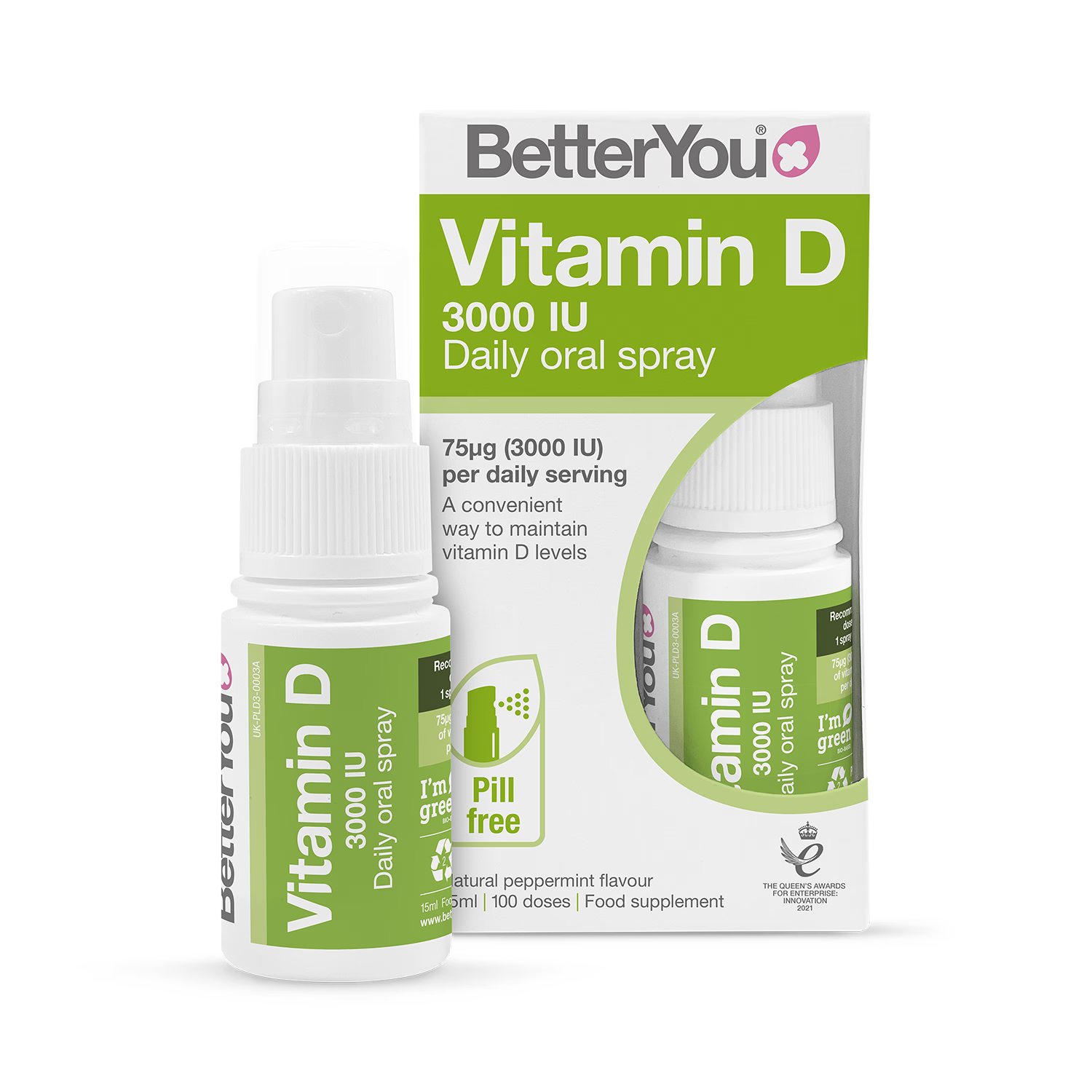 BetterYou D3000 Vitamin D oral spray peppermint 15ml - British product