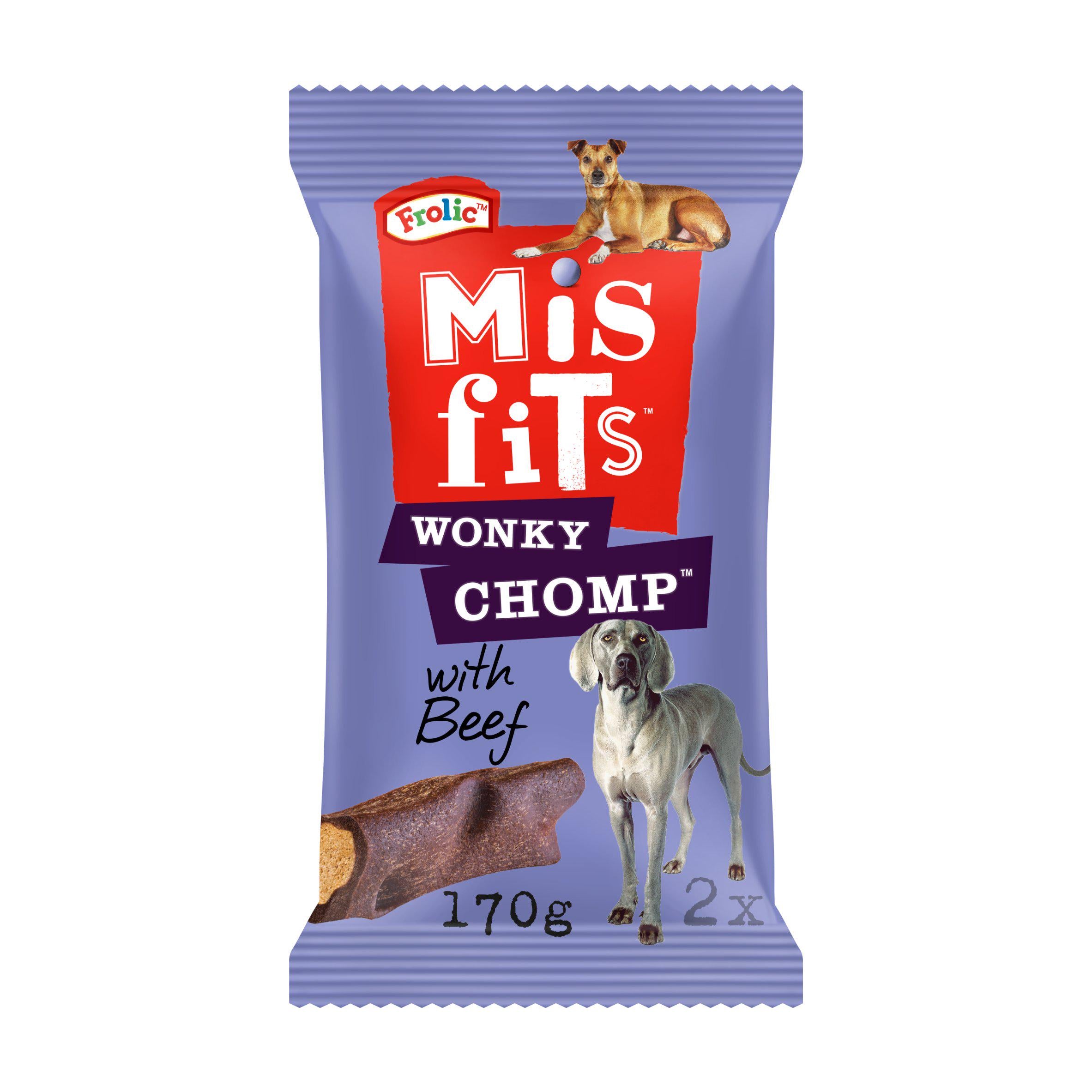 Misfits Wonky Chomp Adult Medium Dog Treats Liver 2 Stick 170g Dog chews Sainsburys   