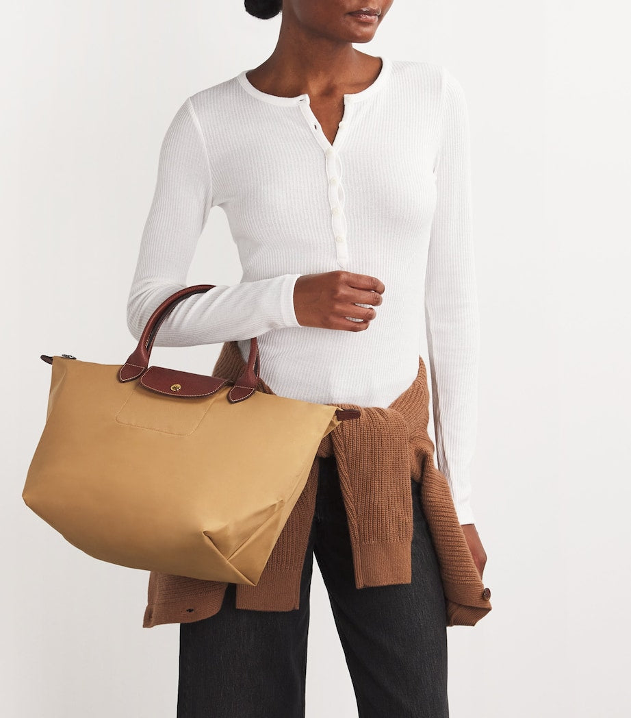 Longchamp Le Pliage medium handbag with leather trims, UK version