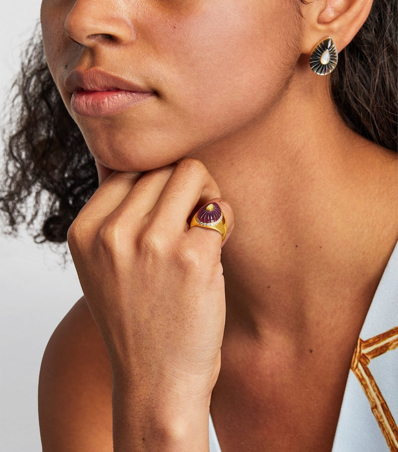 L'Atelier Nawbar yellow gold ruby diamond Bond ring, imported from the UK