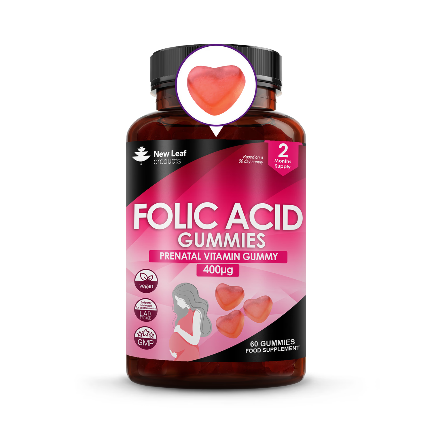 New Leaf Products folic acid prenatal gummies 60 count (British brand)