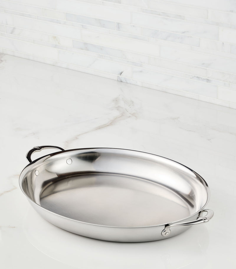Hestan stainless steel oval au gratin dish 33.5cm, UK version