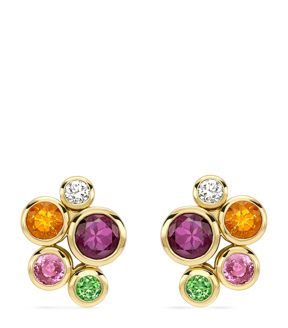 Boodles Raindance yellow gold diamond multicoloured gemstone earrings, imported from the UK