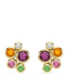 Boodles Raindance yellow gold diamond multicoloured gemstone earrings, imported from the UK