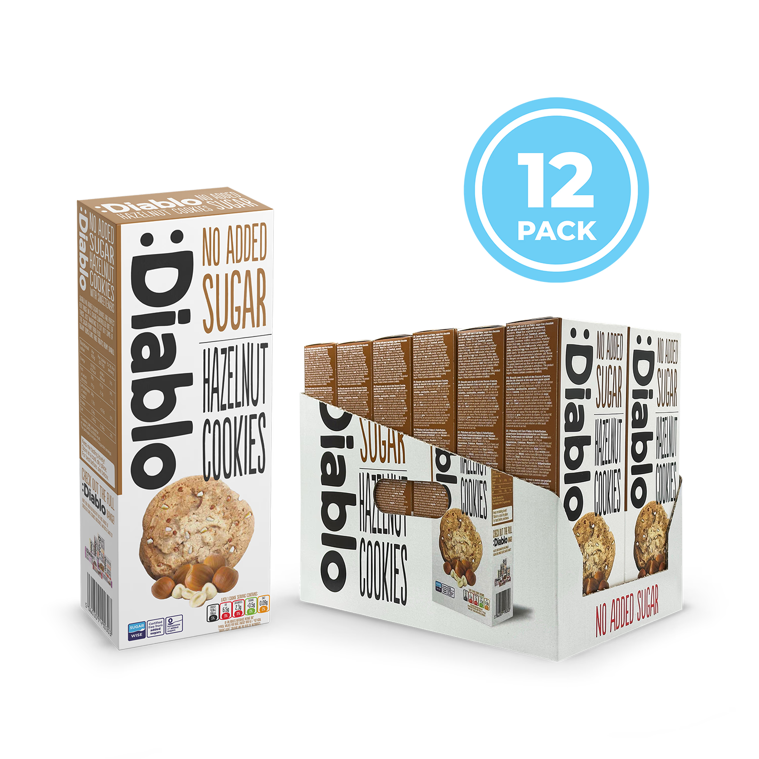Diablo hazelnut cookies no added sugar 135g pack - British product