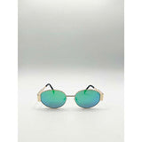 SVNX oval metal frame sunglasses in gold green (British brand)