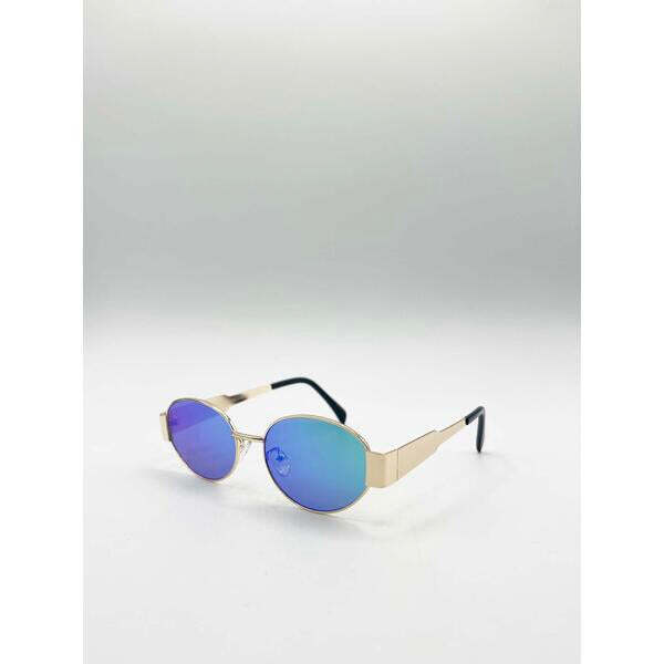 SVNX oval metal frame sunglasses in gold green (British brand)