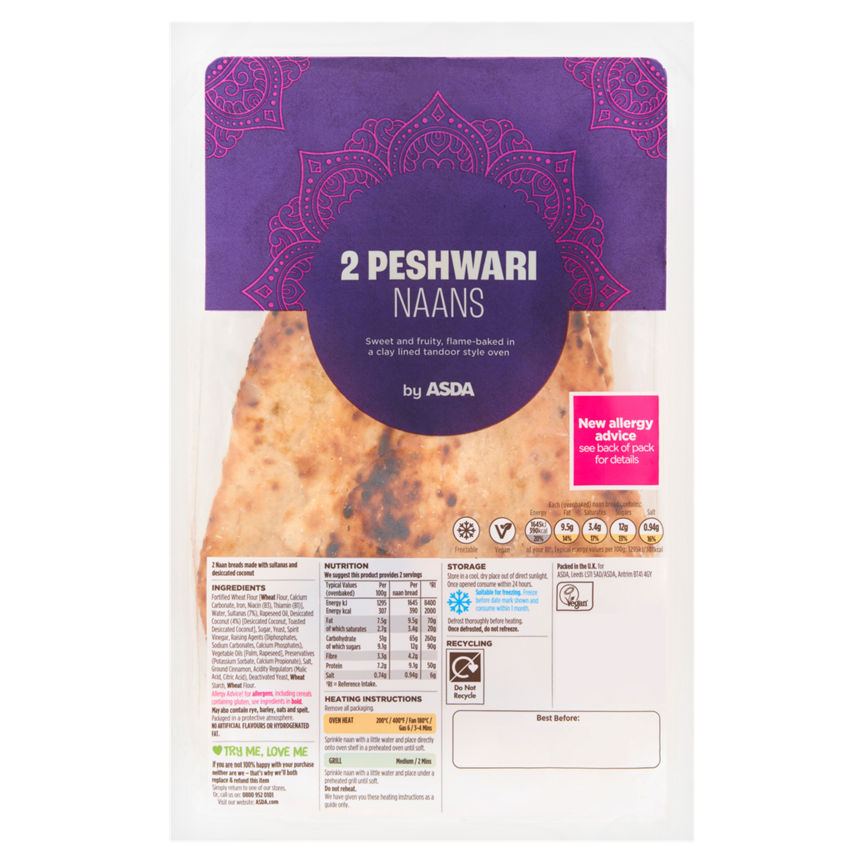 ASDA 2 Peshwari Naans Cooking Sauces & Meal Kits ASDA   