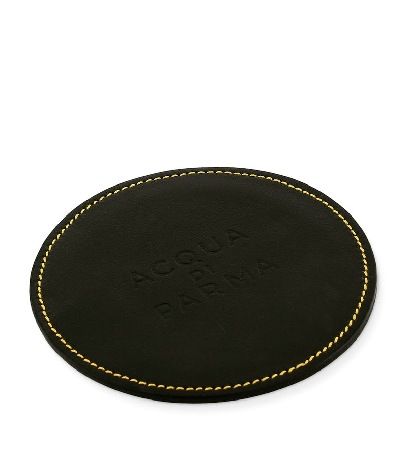 Acqua di Parma leather candle base with yellow stitching, imported from the UK