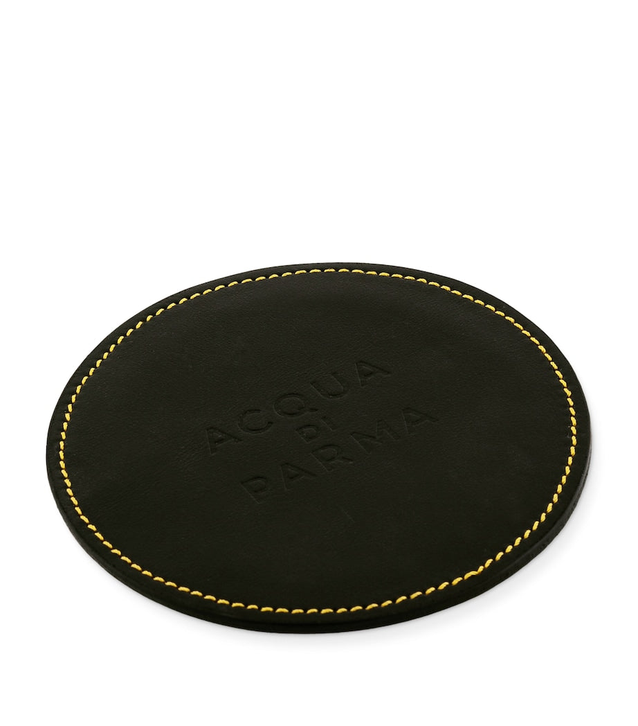 Acqua di Parma leather candle base with yellow stitching, imported from the UK