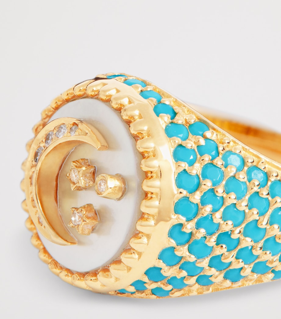L'Atelier Nawbar Yellow Gold Diamond Turquoise Moonlight Ring, UK version