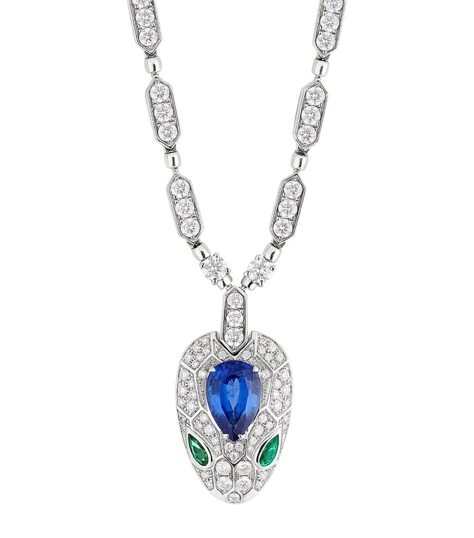Bvlgari Serpenti Seduttori necklace white gold with diamonds emerald sapphire (British brand)