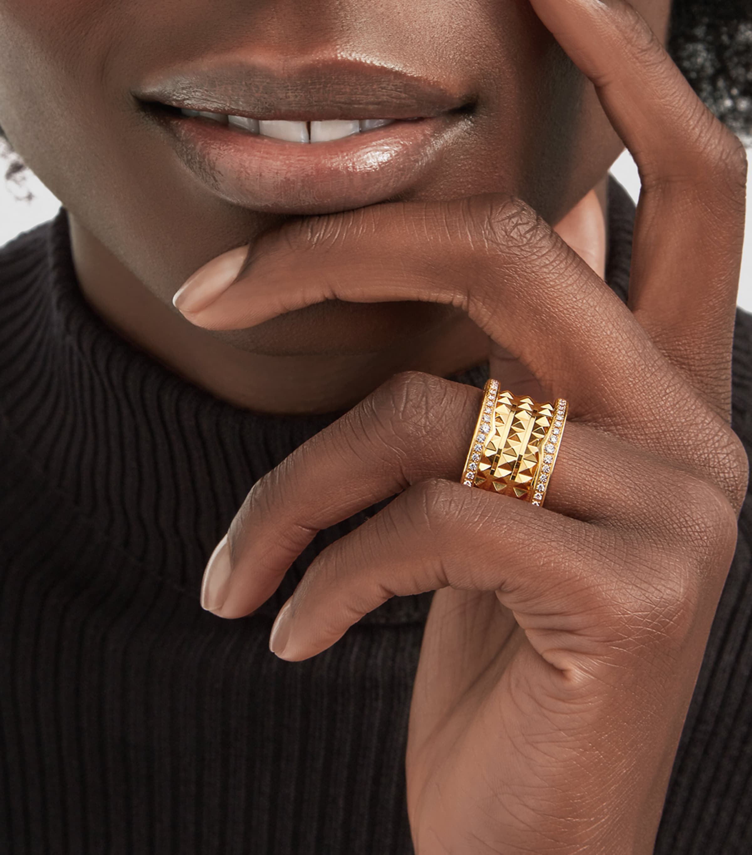 Bvlgari B.zero1 four-band ring in yellow gold with diamonds (British brand)