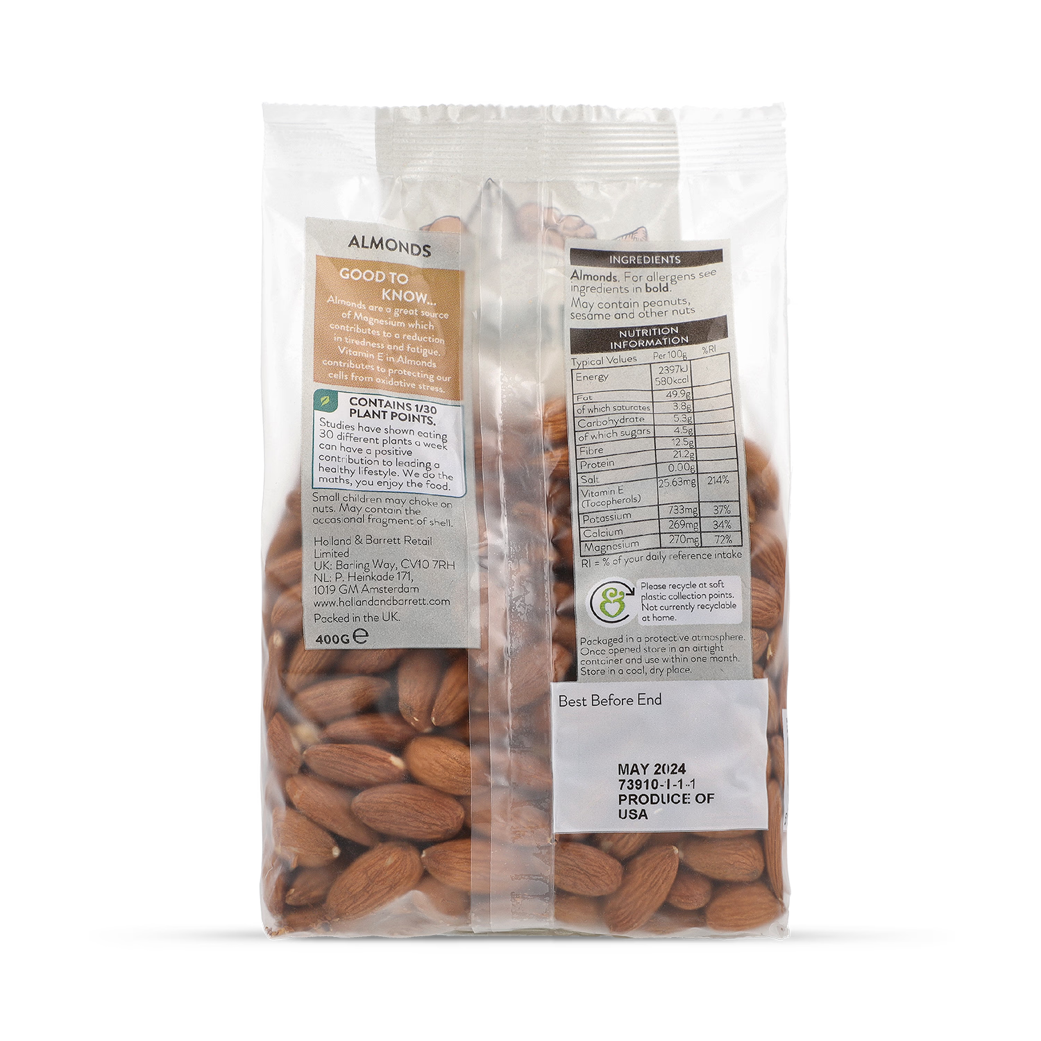 Holland & Barrett whole almonds 400g, UK version