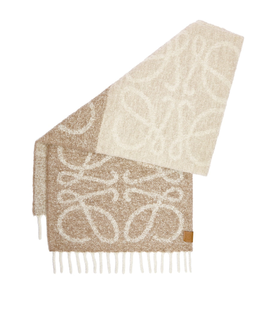 LOEWE alpaca-blend Anagram scarf with fringed edges, imported from the UK