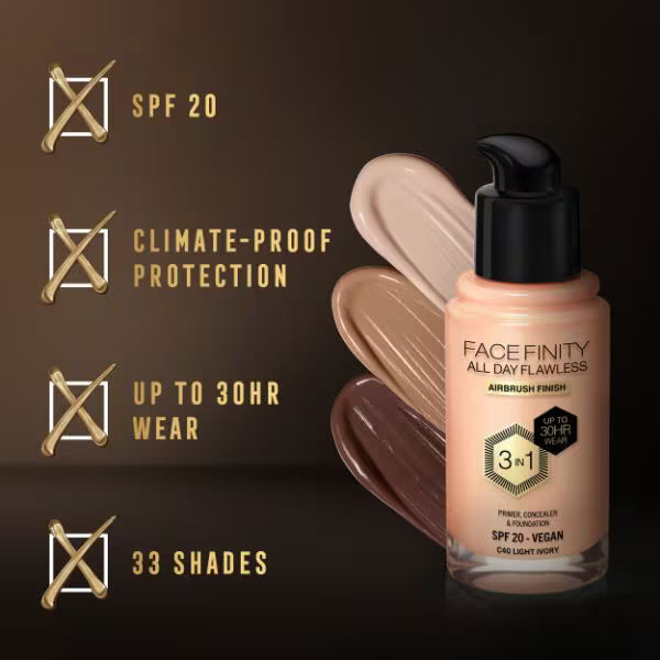 Max Factor Facefinity Foundation Light Ivory, imported from the UK