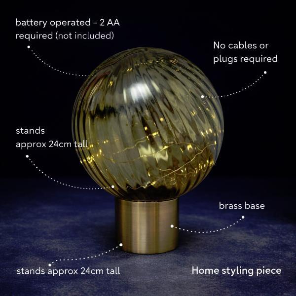 Candlelight green globe LED table lamp 24cm, imported from the UK