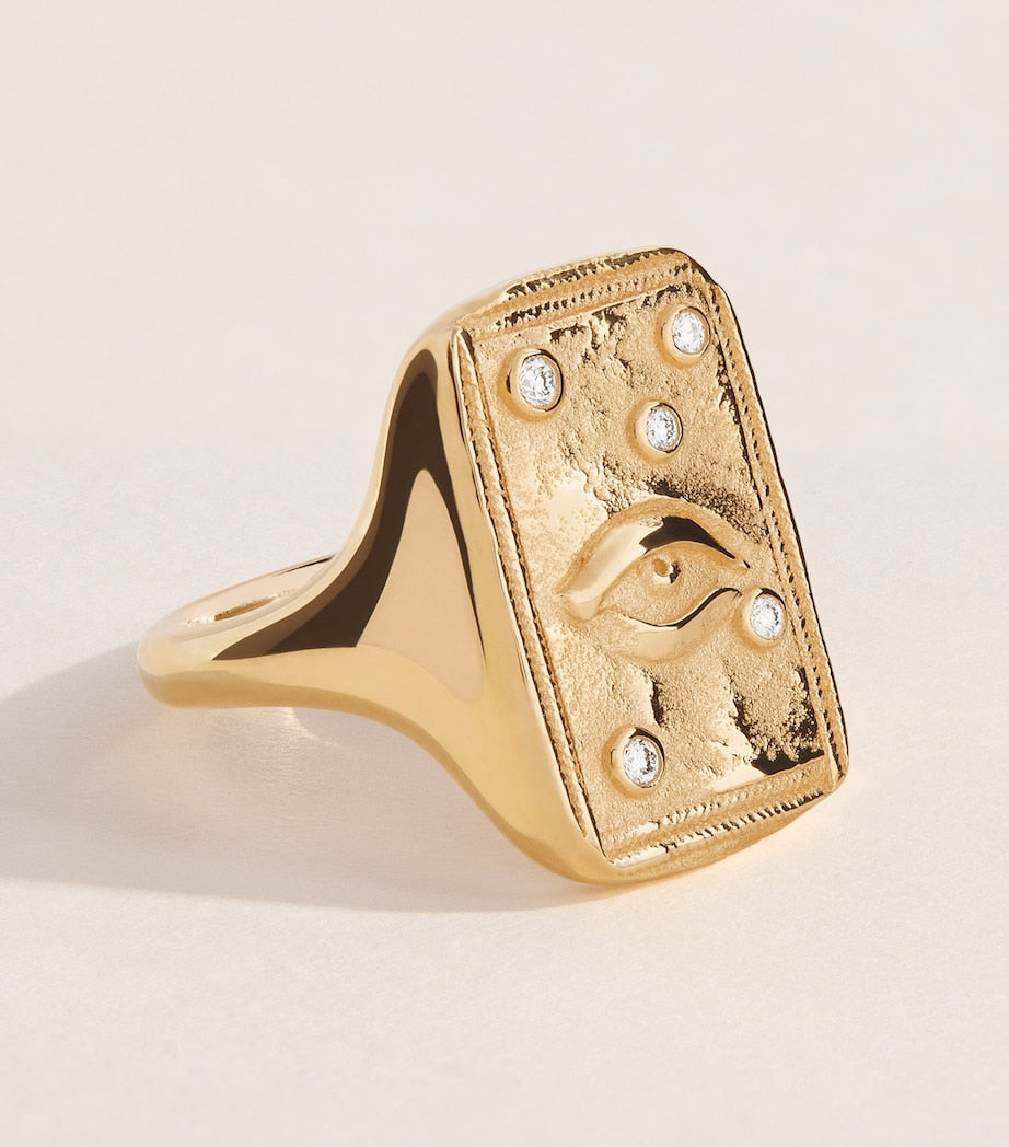 Azlee yellow gold diamond Guardian Relic signet ring - British product
