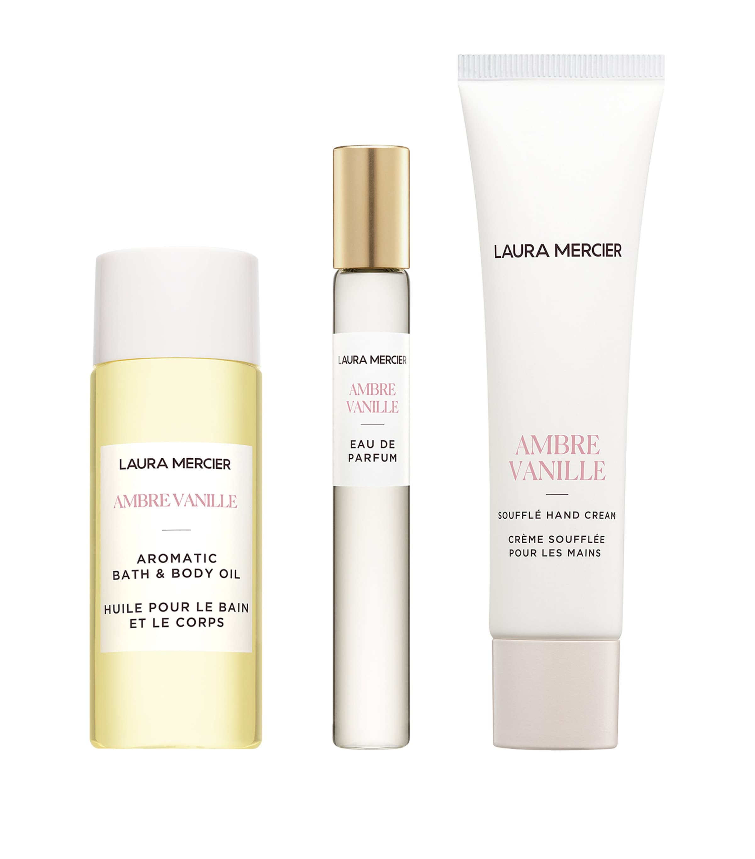 Laura Mercier Ambre Vanille gift set with three formats, imported from the UK