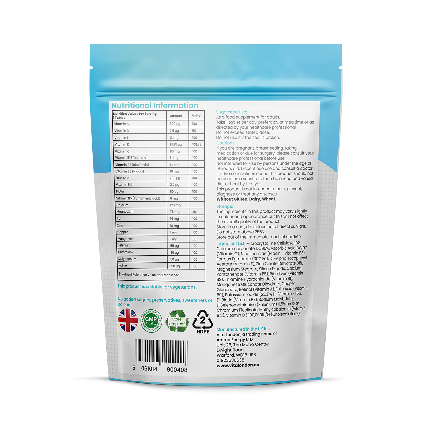 Vita London multivitamin with iron 120 tablets, imported from the UK