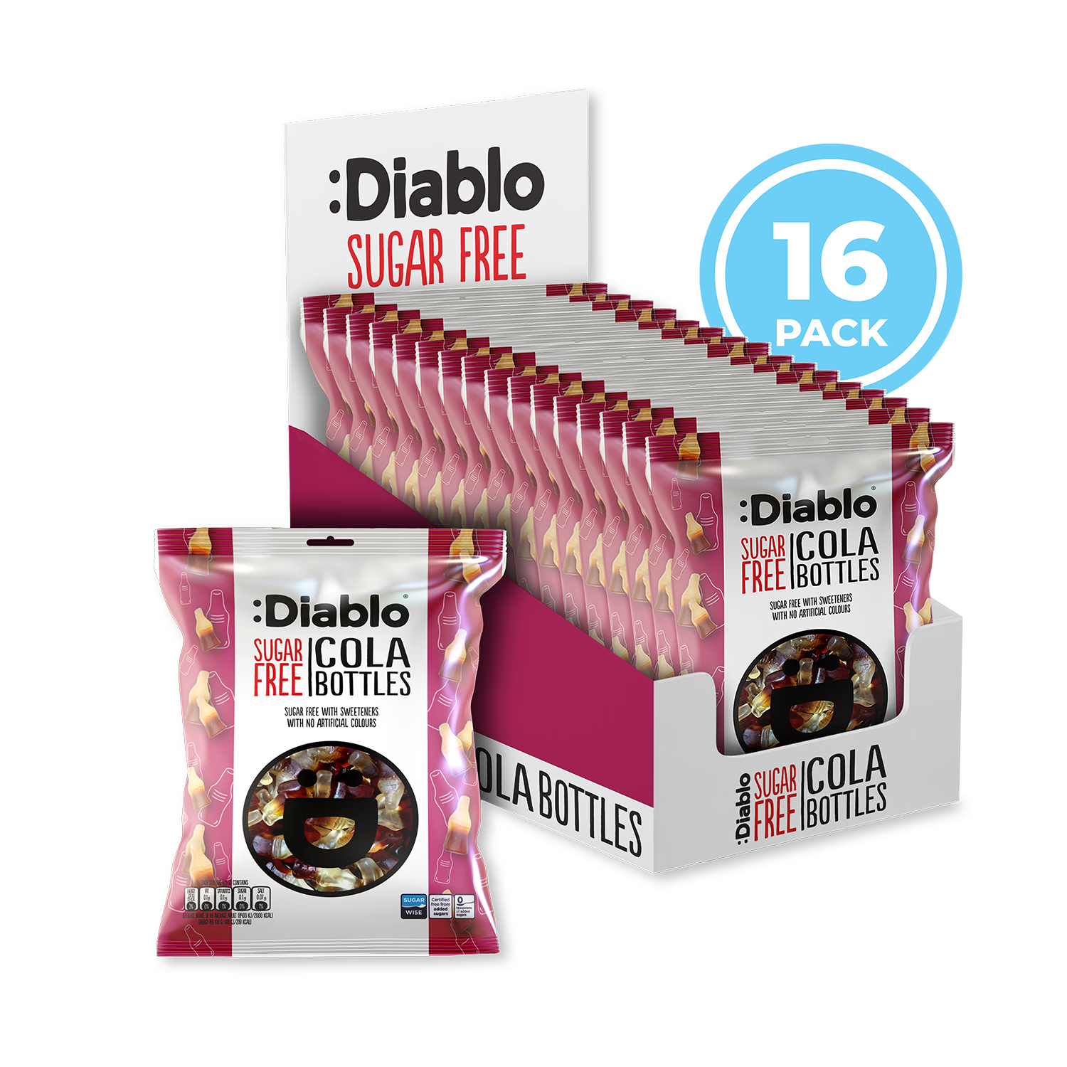 Diablo sugar free cola bottles 75g sweets - British product