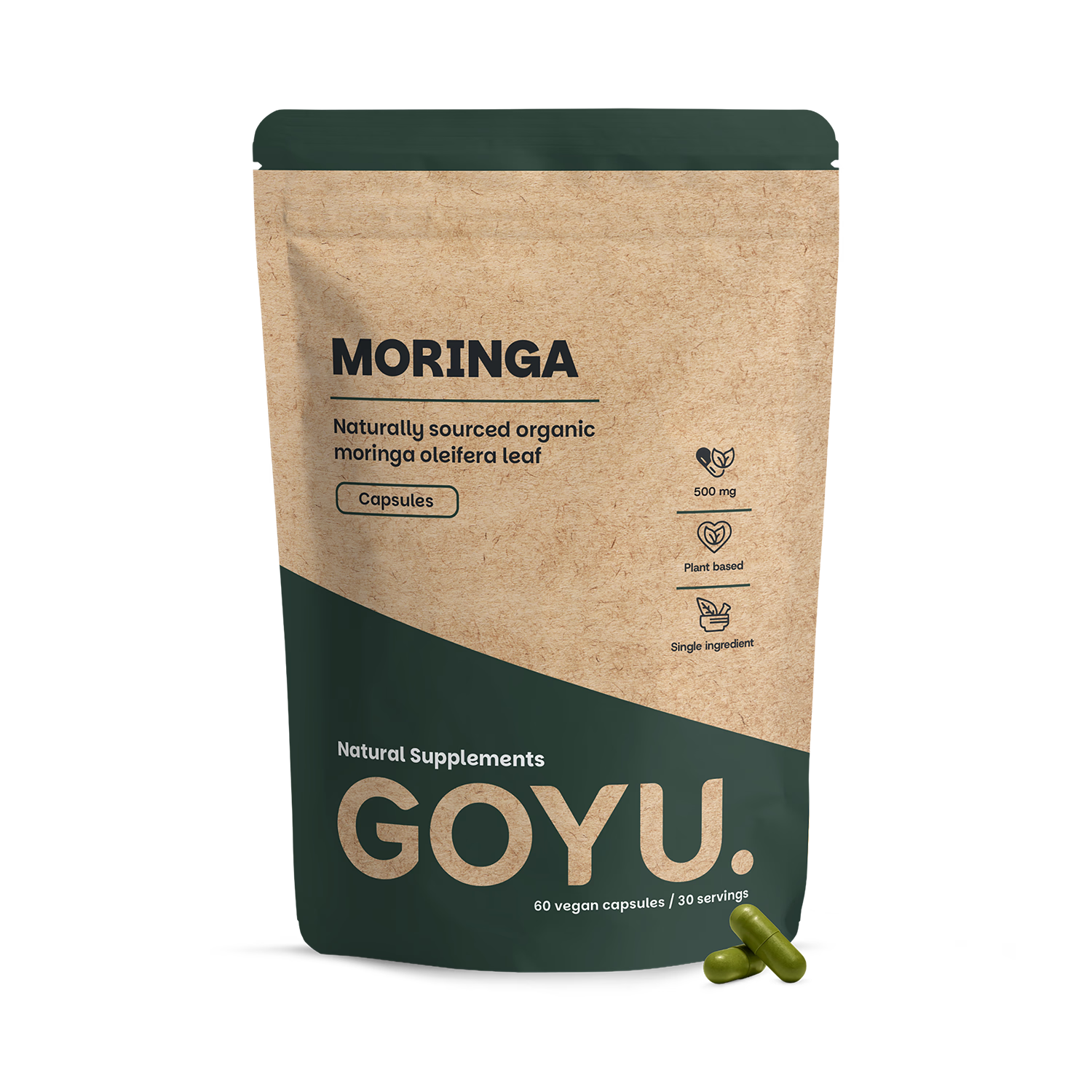 GOYU moringa capsules 500mg organic leaf powder (British brand)