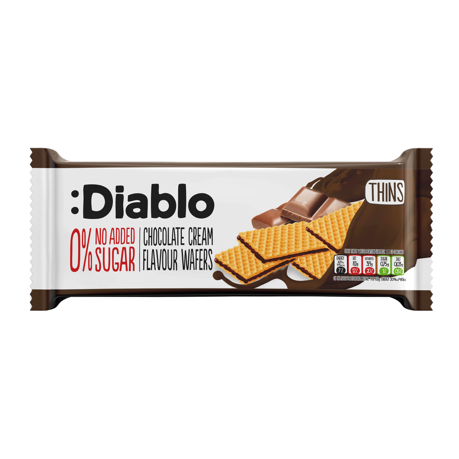 Diablo chocolate cream wafer thins no added sugar 150g (British brand)