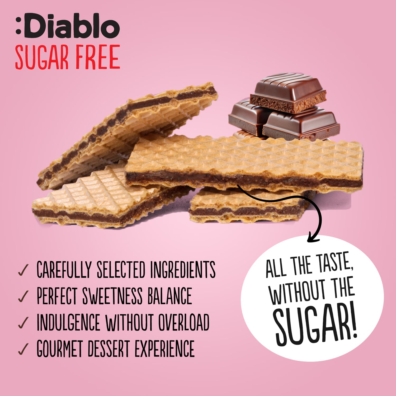 Diablo chocolate cream wafer thins no added sugar 150g (British brand)