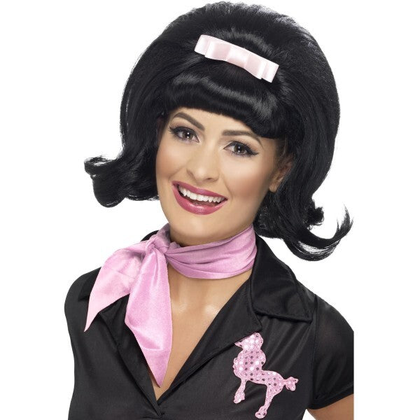 Smiffys 50s flicked beehive bob costume wig ribbon bow (British brand)