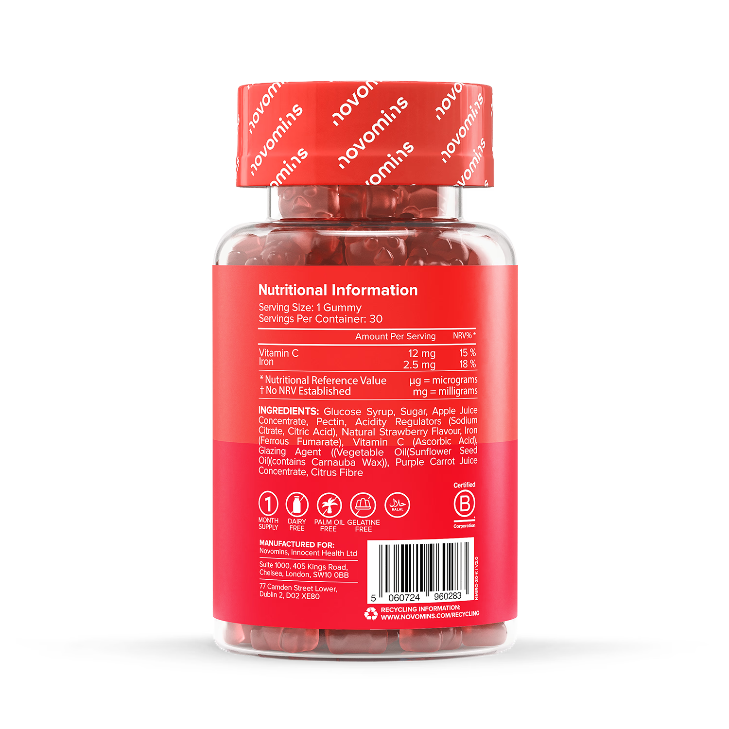 Novomins kids iron strawberry gummies 30, UK version