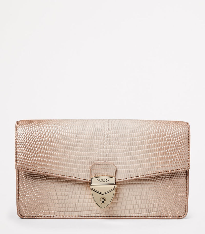 Aspinal of London Mayfair clutch bag metallic lizard-effect leather, UK version