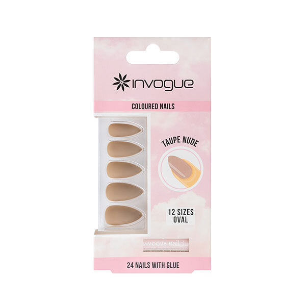 Invogue Taupe Nude Oval Nails - Pack of 24