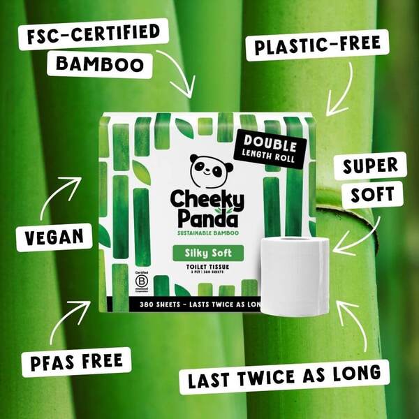 Cheeky Panda double-length bamboo toilet paper 48 rolls, imported from the UK