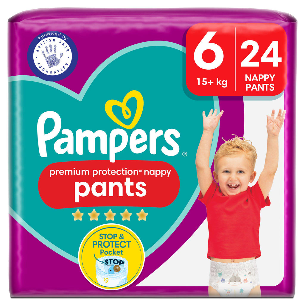 Pampers Premium Protection Nappy Pants Essential Pack Nappies Size 6, 15kg+ x24